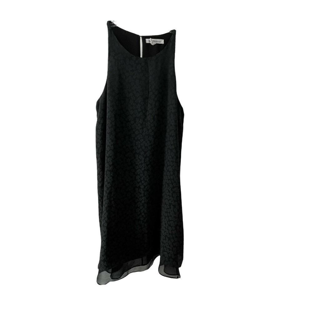 BCBGeneration Black Floral Silky Sleeveless Ruffle Hem Dress Womens Size 8 Chic